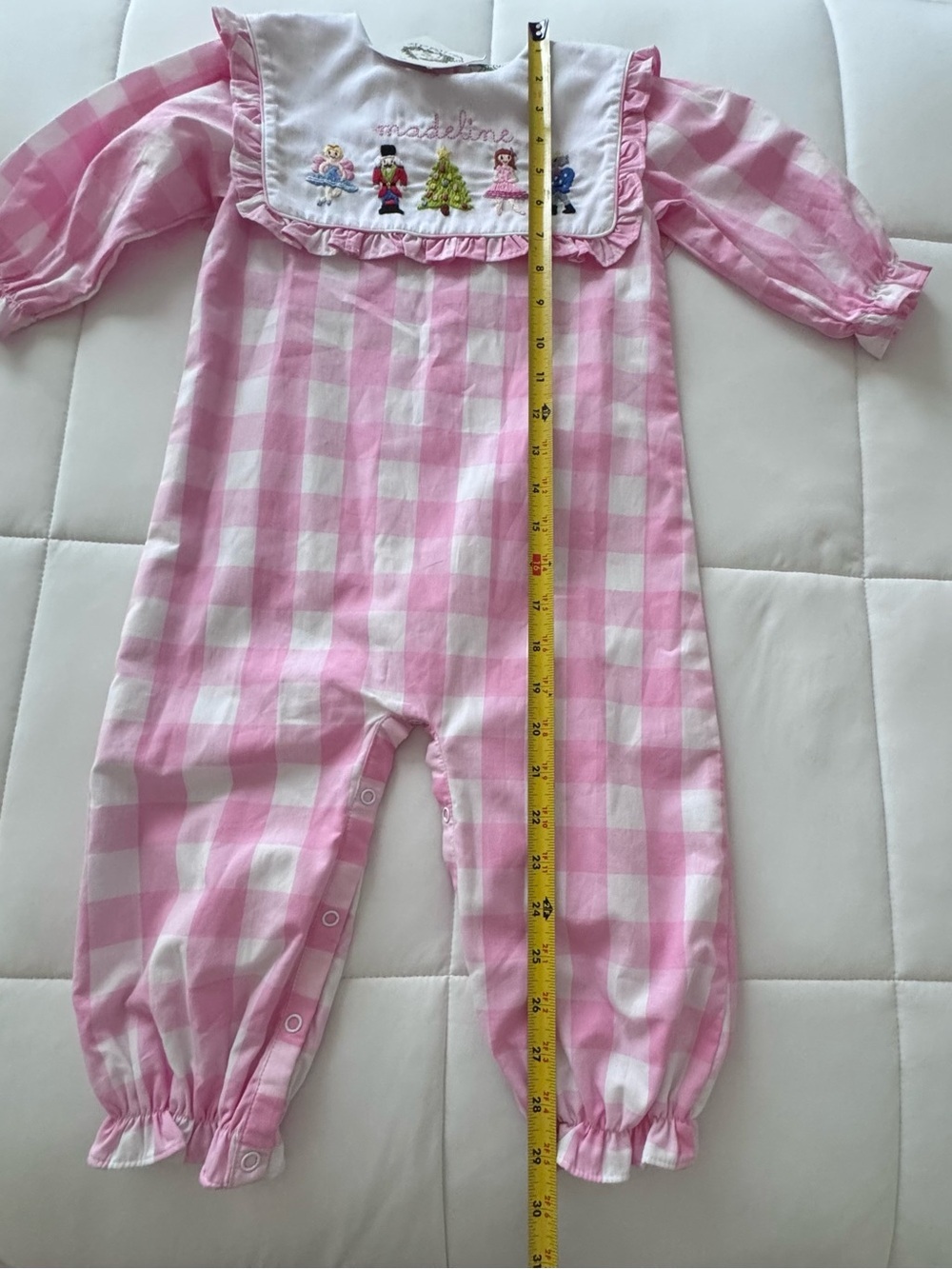 Cecil & Lou Pink Gingham Embroidered Bib One-Piece Footie - Picture 3 of 12